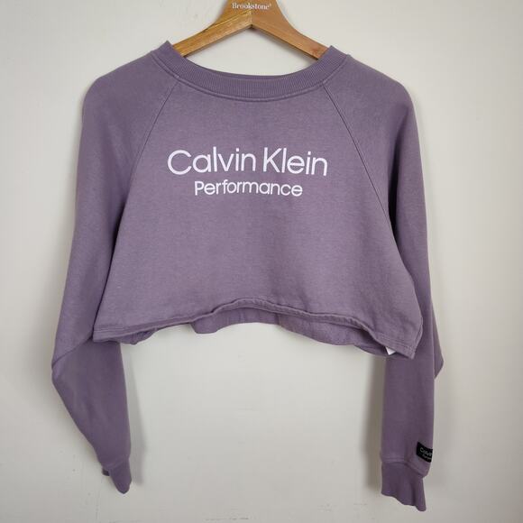 CALVIN KLEIN PERFORMANCE CROPPED SWEATSHIRT SMALL PULLOVER LONG SLEEVES PURPLE - Picture 3 of 14